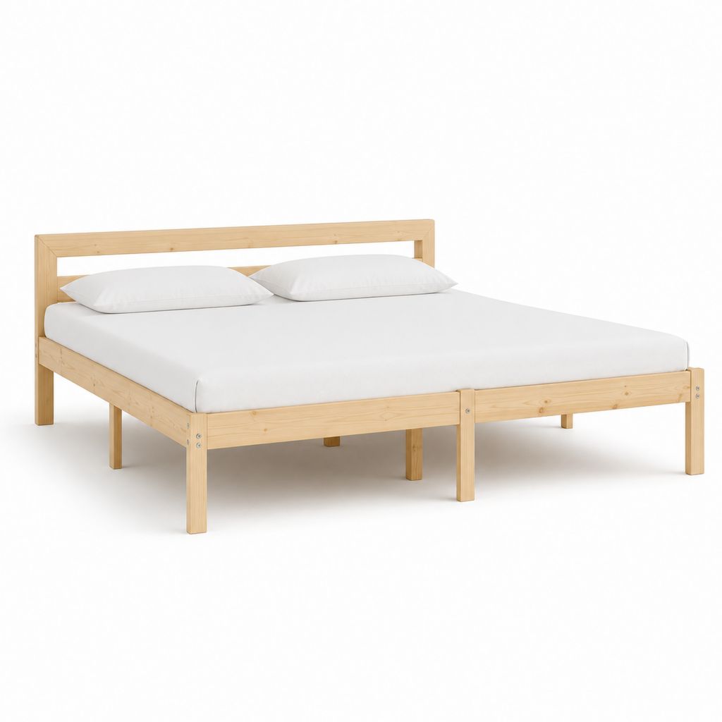 Lit double cadre de lit en pin massif naturel rectangulaire 160 x 200 cm