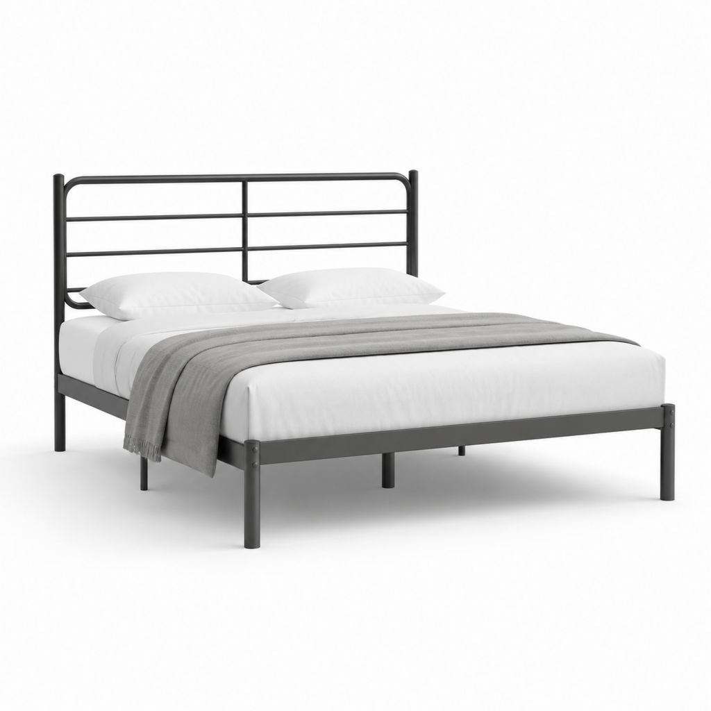 Cadre de lit double noir en acier 140 x 190 cm avec tête de lit