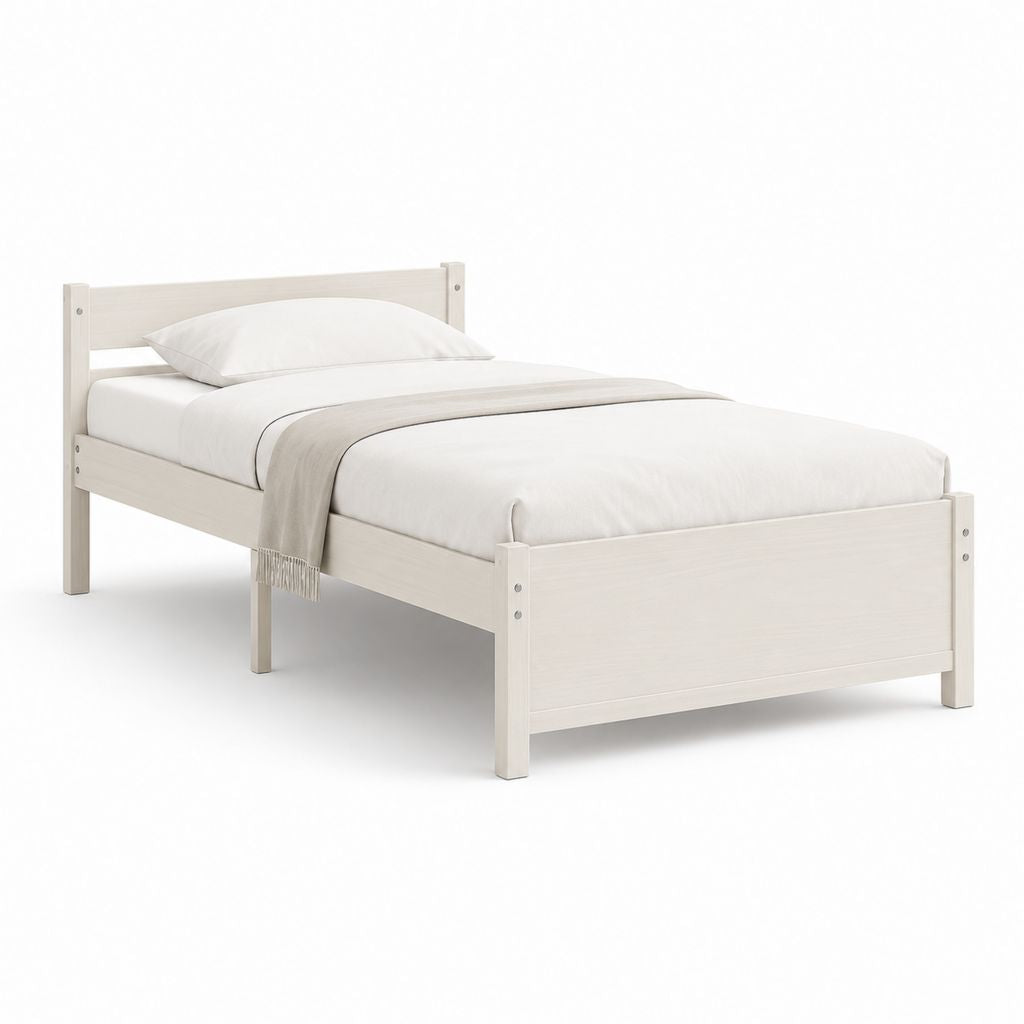 Lit simple 90 x 190 cm blanc en pin massif