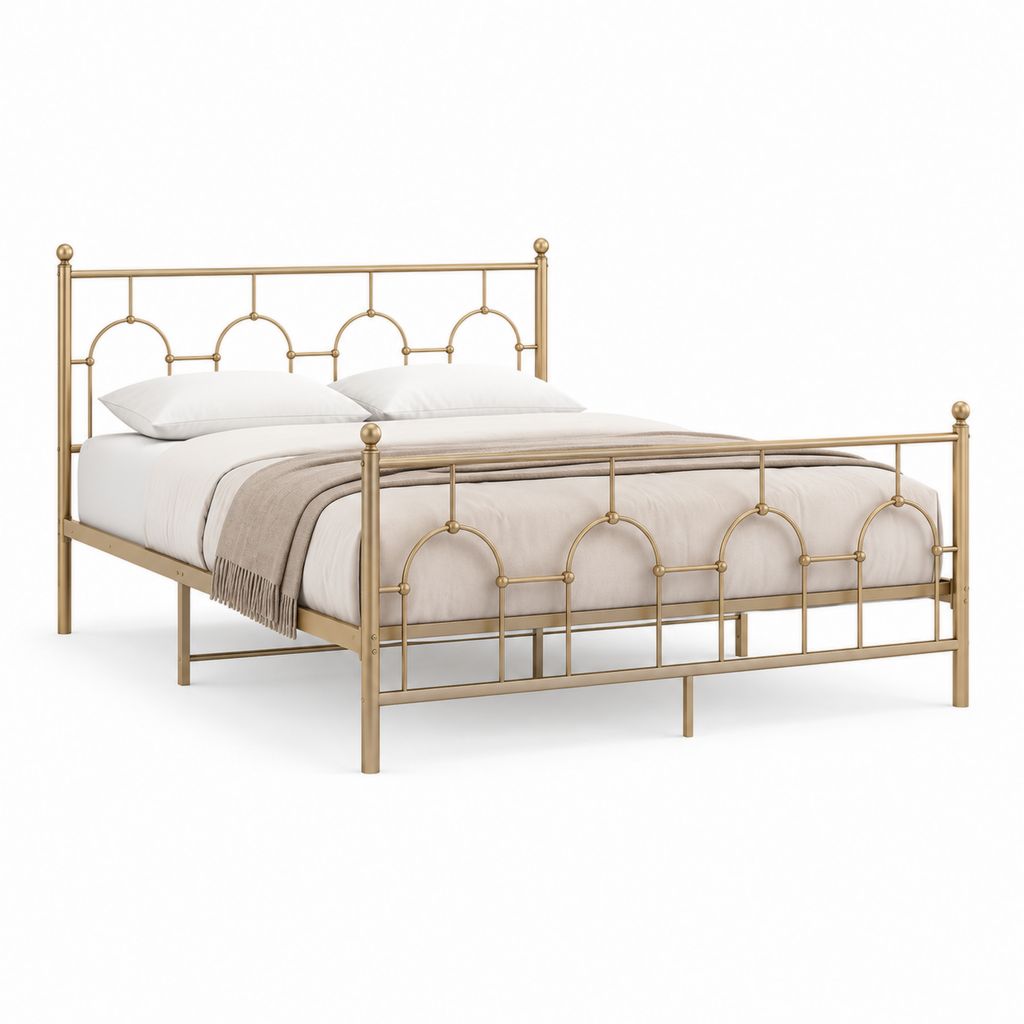 Lit double cadre de lit doré en acier pour matelas 140 x 190 cm 147 x 200 x 105 cm