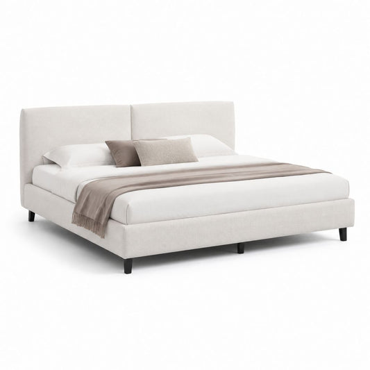 Lit double avec cadre beige en polyester 160 x 200 cm