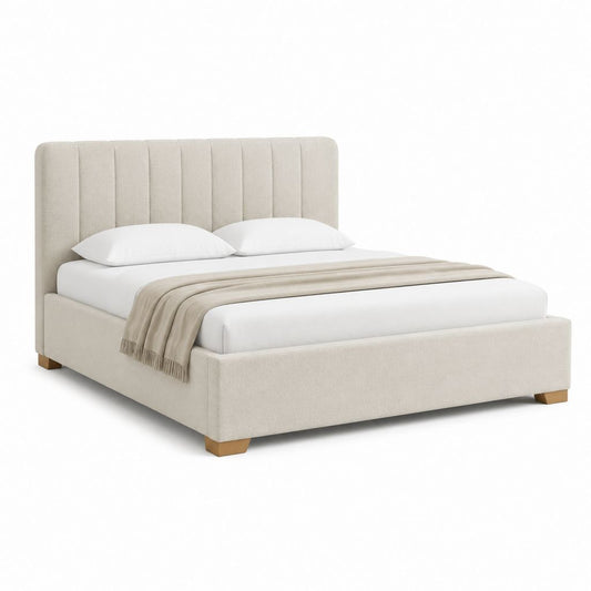 Lit double capitonné beige en polyester avec cadre 160 x 200 cm