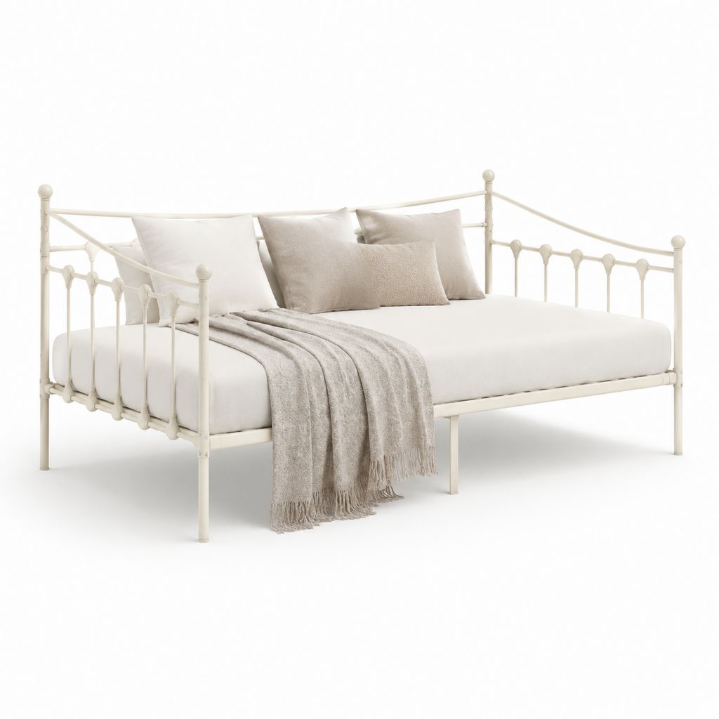Cadre de lit banquette en acier ivoire 90 x 190 cm
