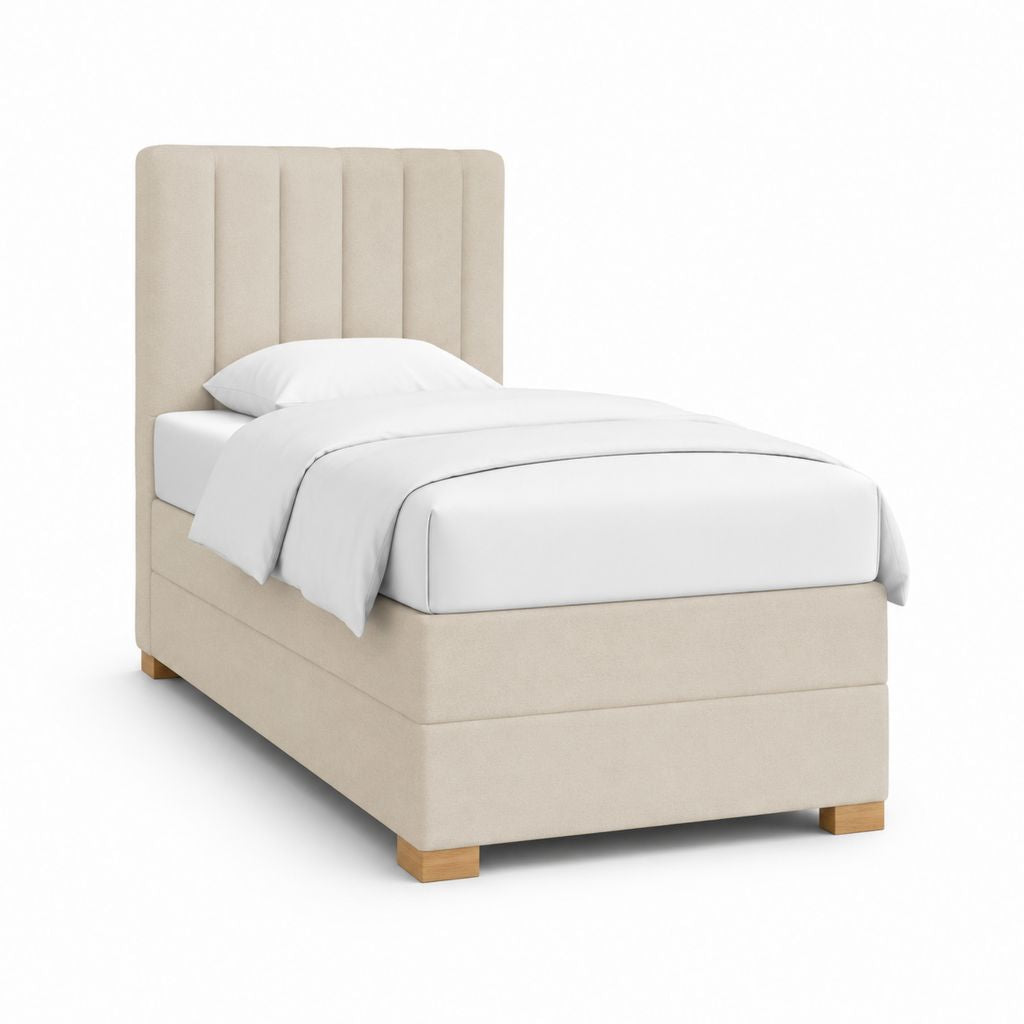 Lit une place capitonné beige en polyester avec tête de lit 90 x 190 cm