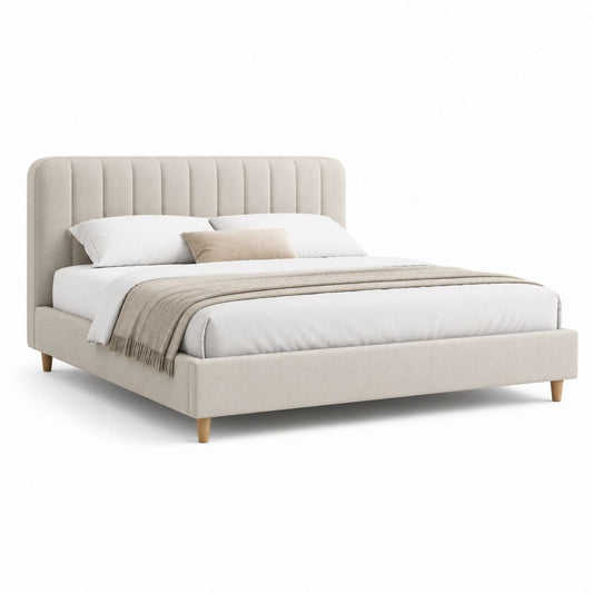 Lit double capitonné beige en polyester avec cadre 160 x 200 cm