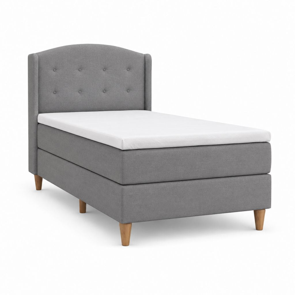Lit boxspring simple capitonné gris en polyester avec matelas 90 x 200 cm