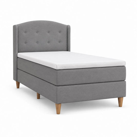 Lit boxspring simple capitonné gris en polyester avec matelas 90 x 200 cm