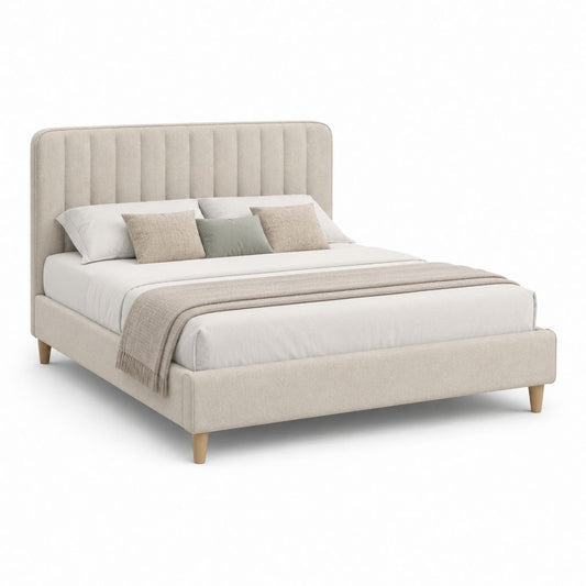 Lit double capitonné beige en polyester avec cadre 160 x 200 cm 175 x 215 x 115 cm