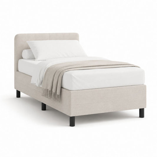 Lit simple capitonné beige en polyester avec cadre 90 x 190 cm