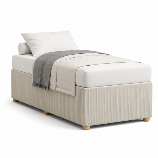Lit simple avec cadre tapissé beige en polyester côtelé rectangulaire 90 x 190 cm