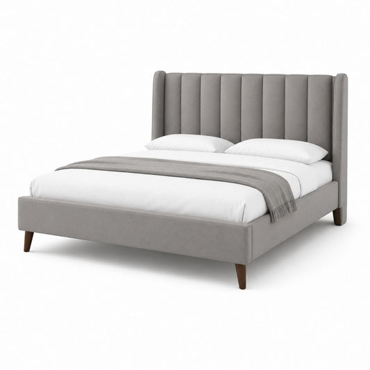 Lit double avec cadre gris en polyester 160 x 200 cm