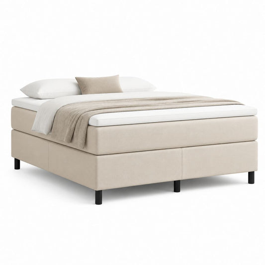 Lit boxspring 160 x 200 cm beige en polyester avec sommier et matelas