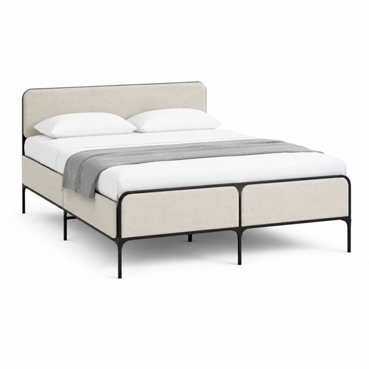 Lit double 160 x 200 cm beige et noir en polyester et acier avec sommier à lattes