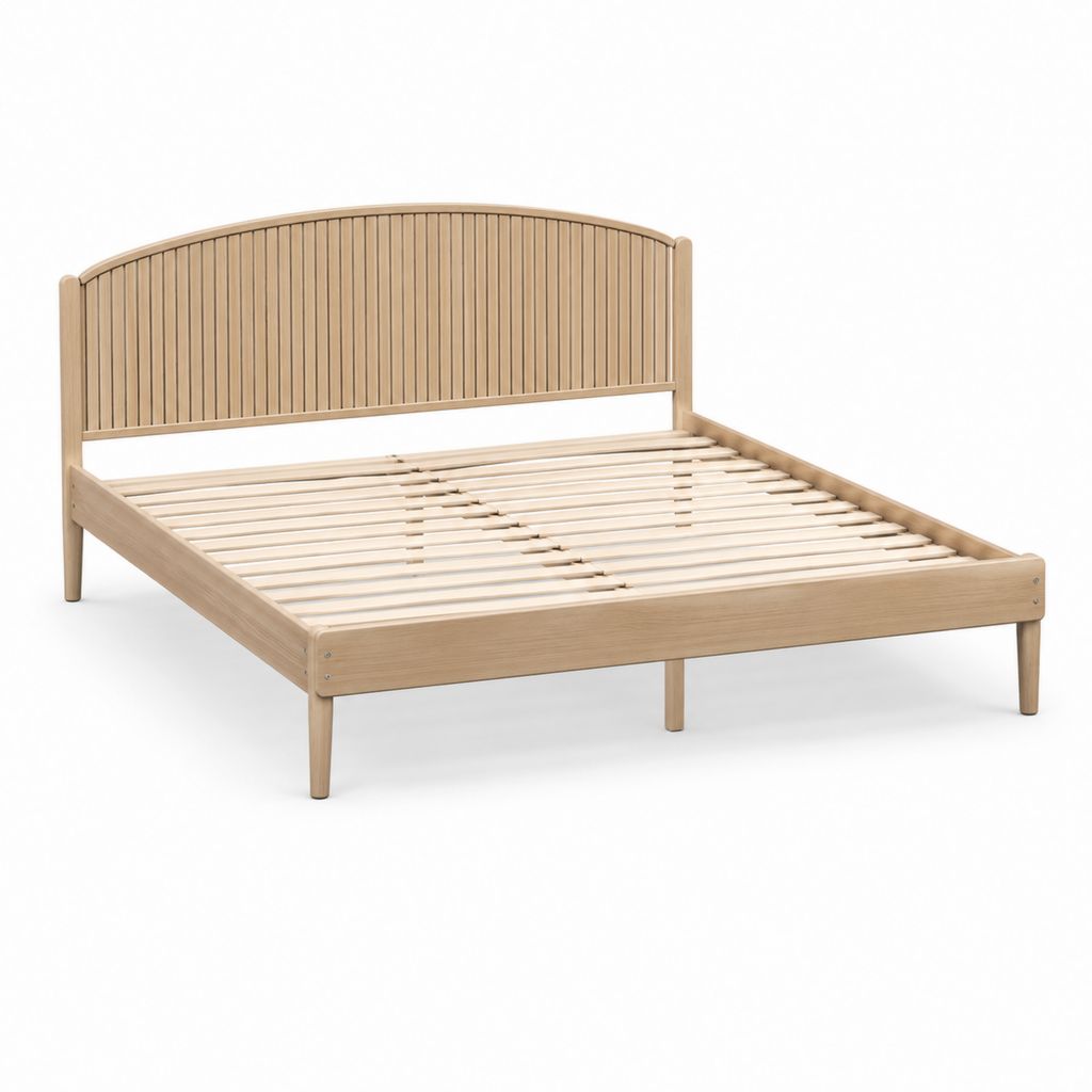 Cadre de lit double en bois massif naturel avec tête de lit arquée 160 x 200 cm