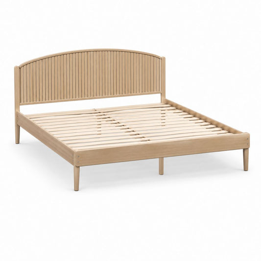 Cadre de lit double en bois massif naturel avec tête de lit arquée 160 x 200 cm
