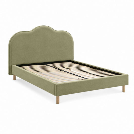 Lit double avec sommier à lattes vert kaki en polyester 140 x 190 cm