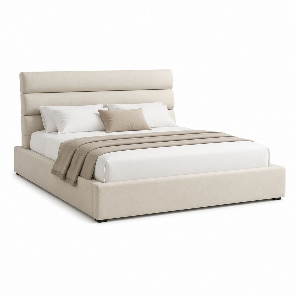 Lit double avec cadre rembourré beige en polyester 180 x 200 cm
