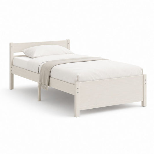 Lit simple 90 x 190 cm blanc en pin massif