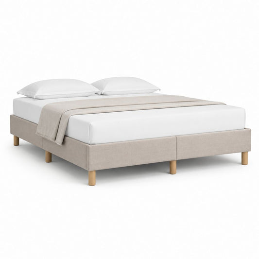Cadre de lit double rembourré beige en polyester 160 x 200 cm