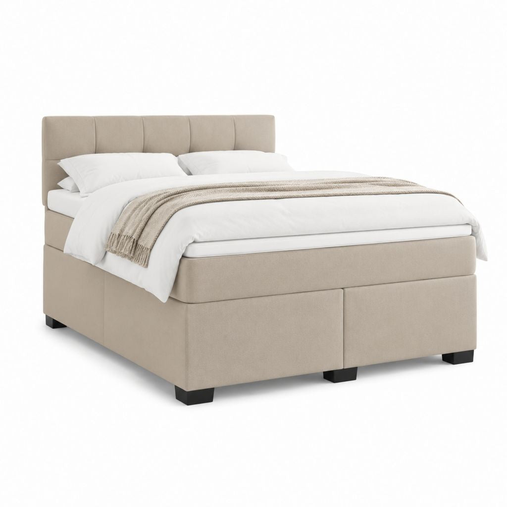 Lit coffre capitonné beige en polyester 160 x 200 cm