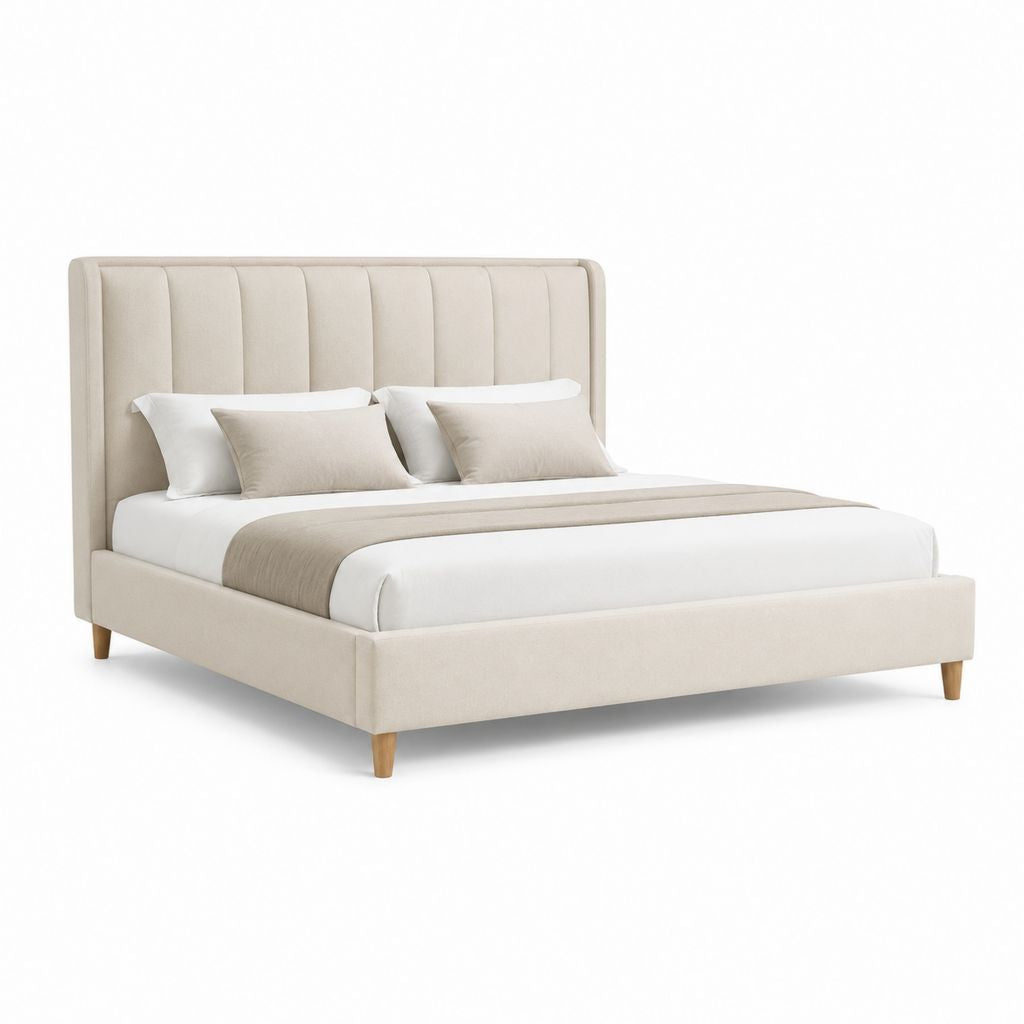 Lit double avec cadre de lit beige en polyester rectangulaire 160 x 200 cm