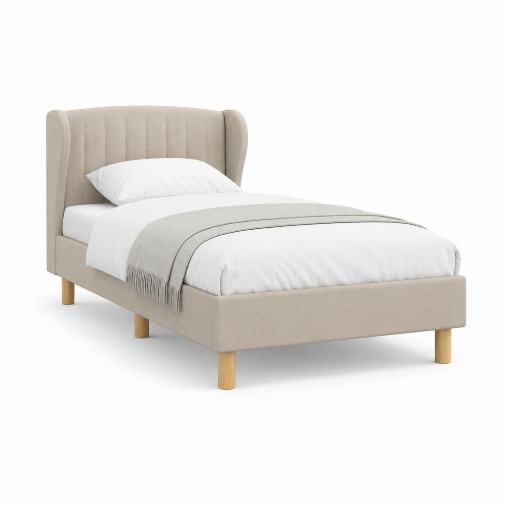Lit simple avec tête de lit beige en polyester 90 x 190 cm 105 x 205 x 110 cm