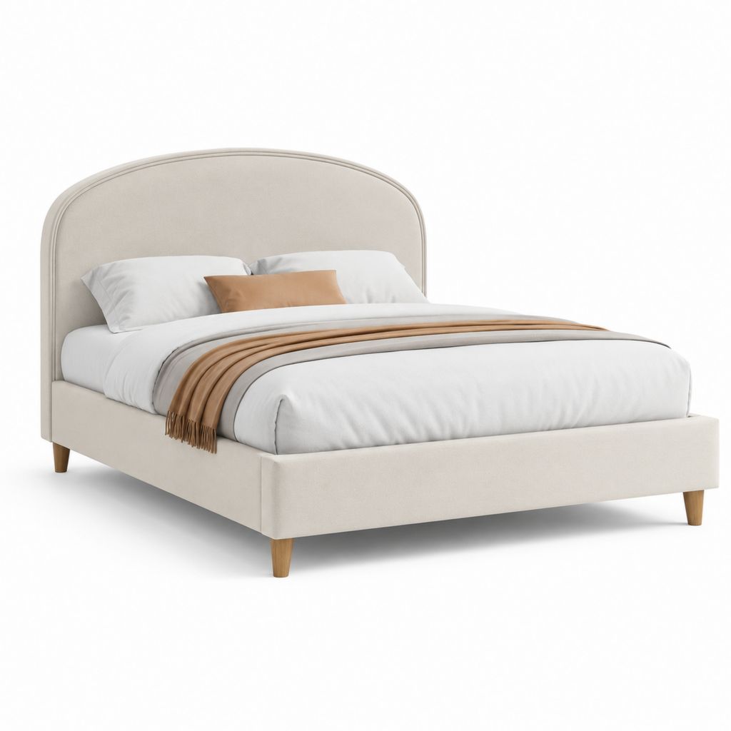 Lit double avec cadre de lit beige en polyester 160 x 200 cm 172 x 214 x 112 cm