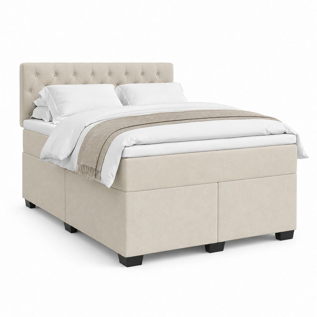 Lit coffre 160 x 200 cm beige en polyester avec tête de lit capitonnée
