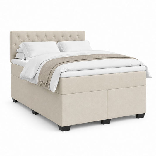 Lit coffre 160 x 200 cm beige en polyester avec tête de lit capitonnée